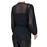 DKNY Women's Black Tie Waist Sheer Surplice Blouse Peplum Top Size M Photo 6