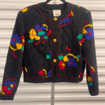 Vintage Citi Black Floral Quilted Silk Jacket Size 8 Photo 0