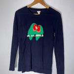 J Crew‎ Factory Small Navy Lovebirds Cotton Crew Neck Sweater Blue Photo 0