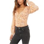 Free People NWT Shirt Say The Word Tee Long Sleeve Floral Ruched Top Size XS NEW Photo 13