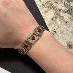 Women’s Bronze Gold Tone Red & Pink Rhinestone Tennis Bracelet 7 Inch Photo 0