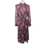 MNG Women's Red Maroon Paisley Long Sleeve Mockneck Cocktail Maxi Dress Size 6 Photo 4