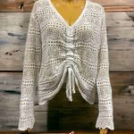 Kojooin Drawstring Knit Adjustable Crop Top Bell Sleeve Semi Sheer Womens Small White Photo 5