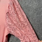 Kim & Cami Pink Ribbed Lace Sleeve Puff Sleeve Scoop Neck Top Women's Large Photo 2