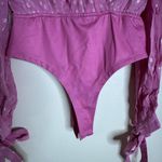 Rococo Sand Bodysuit Womens XS Pink Metallic Long Sleeve Wrap Sheer Tie Cuff Top Photo 3