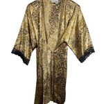 Gilligan O'Malley Night Robe Women L Gold Black Leopard Lace Romantic Lounge Size L Photo 0