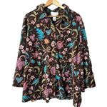 Susan Graver Top Jacket 2X Button Brown Floral Fall Boho Feminine 3/4 Sleeve Photo 0