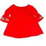 Southern Stitch Shirt Womens XL Red Embroidered Boho Tunic Top Floral Rayon Photo 1