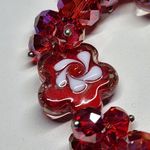 Artisan Red Flower Art Glass Stretch Bracelet Photo 1