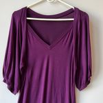 KLD Signature  V Neck Drape Shoulder Puff Sleeve Loose Fit Mini Dress Purple L Photo 0