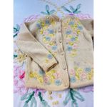 Vintage Voguemont Wool‎ Cardigan Sweater Floral Embroidered Pastel Knit Medium Tan Photo 2