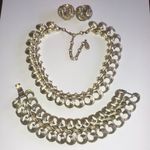 Lisner Light Gold Tone Chunky Retro 50s 60s Necklace Bracelet Earrings Set Photo 0