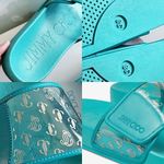 Jimmy Choo Authentic Teal FITZ Logo Slides / Sandals Photo 12