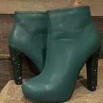 Allegra K  Green Faux Suede Round‎ Toe Jeweled Heel Ankle Boots SOLD Photo 0