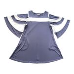 Nina Leonard  Women’s Ity Navy Blue White Stripe‎ Cold Shoulder Dress Size L Photo 4