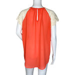 Umgee  Shirt Women Medium Orange Cream Lace Sleeve Boho Bohemian Peasant Colorful Photo 3