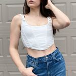 White Fox Boutique White Fox Ivory Boned Synching Corset Crop Top with Silver Buckle Straps XS Photo 4