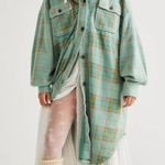 Free People Plaid Long Ruby Jacket Shacked Coat Sage Large Grunge Distressed Photo 0