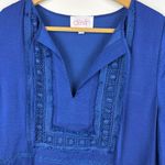 Devlin  Womens Embroidered Bell Sleeve Tunic Top in Blue Sz XS Boho Peasant Flowy Photo 3