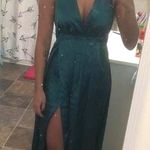 SheIn Long Green Satin Wrap Dress Photo 0