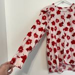 FREE ASSEMBLY Button Shoulder Blouse Long Sleeve Light Pink ? Red Floral Ruffle Size L Photo 8