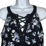 White House | Black Market Black Floral Tiered Grommet Lace Up Top EUC Size Small Photo 2