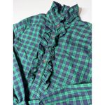 CK Bradley Women's Green Navy Plaid Ruffled Mock Neck Long Sleeve Shirt Size L Size L Photo 1