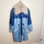 Free People  Days to Come Denim Parka Coat Faux Fur Collar  Size M New Photo 9