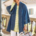 Soft Surroundings Denim Kimono Jacket Size S/M Blue Patchwork Cotton Made In USA Photo 5