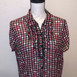 East 5th  black polka dot ruffle front button down blouse Photo 1