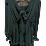 Exlura  Women Lantern Sleeve Mini Dress with front tie and long sleeves Photo 0