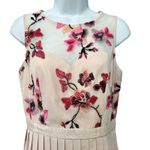 Little Mistress  Cream Red Pink Embroidered Flowers Accordion Pleat Midi Dress 6 Photo 12