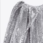 ZARA SHORT SEQUIN MINI DRESS w/ Round Neck Long Sleeves Silver NEW Photo 12