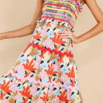 NWT CeliaB Nilsa Multicolor Ric Rac Shoulder Tie Midi Dress Size Large Red Photo 0