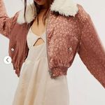 Free People NWOT Crafted Floral Bomber Jacket zip up with fur collar XS Photo 0