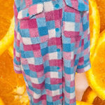 Cozy Sherpa Checkered Shacket Pink Blue White Womens Long Jacket Size XL Photo 0