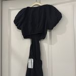 ASTR NWT THE LABEL Puff Sleeve Cutout Gauze Midi BLACK linen dress xS Photo 6