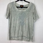 Raya Sun  Embroidered Heart Floral Design Short Sleeve Boho Top Washed Green S Photo 0