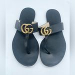Gucci  Black leather double GG lifford thong flat sandals 38 Photo 1