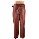 Who What Wear Brown High Rise Faux Leather Vegan Belted Pleated Trousers Pants 6 Photo 2