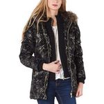 Desigual Parka 4 Black Gold Puffy Sweater Inset Hood Faux Fur New US 4 Photo 0