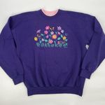 Vintage 90s Flowers Grandma Morning Sun Sweatshirt Made in USA Large Purple Photo 0
