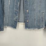 Zenana Outfitters Denim Jakcket Distressed Medium Wash Button Front Ripped Raw Hem Size L Photo 3
