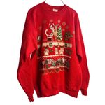 Hanes VTG 90s  Christmas Sweatshirt Womens Large 23x27 Santa Snowmen Red Crewneck Photo 1