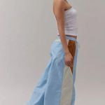 BDG NEW Adrienne Nylon Color Block Wide Leg Track Pants XS Blue Tan White Photo 2
