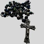 Vintage Black Iridescent Glass Bead Rosary, Catholic Prayer Beads, Crucifix Photo 7