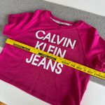 Calvin Klein Hot Pink White French Terry Cropped Short Sleeve Sweatshirt Small Photo 8