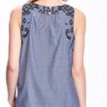 Old Navy  Embroidered Blue Chambray Denim Sleeveless Casual Top Size Medium Photo 2