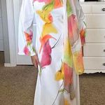 Gorgeous White and Floral Long Sleeve Dress with Neck Tie Size M Photo 0