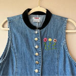 Vintage Vest Denim Velvet Western Embroidered Festival Y2K 90s Rachel Friends Blue Size L Photo 2
